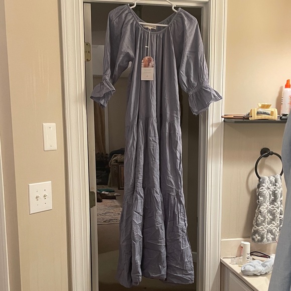 Daughters of India Dresses & Skirts - Daughters of India Sahana Light Blue Tiered Maxi Dress with Ruffled Cuffs